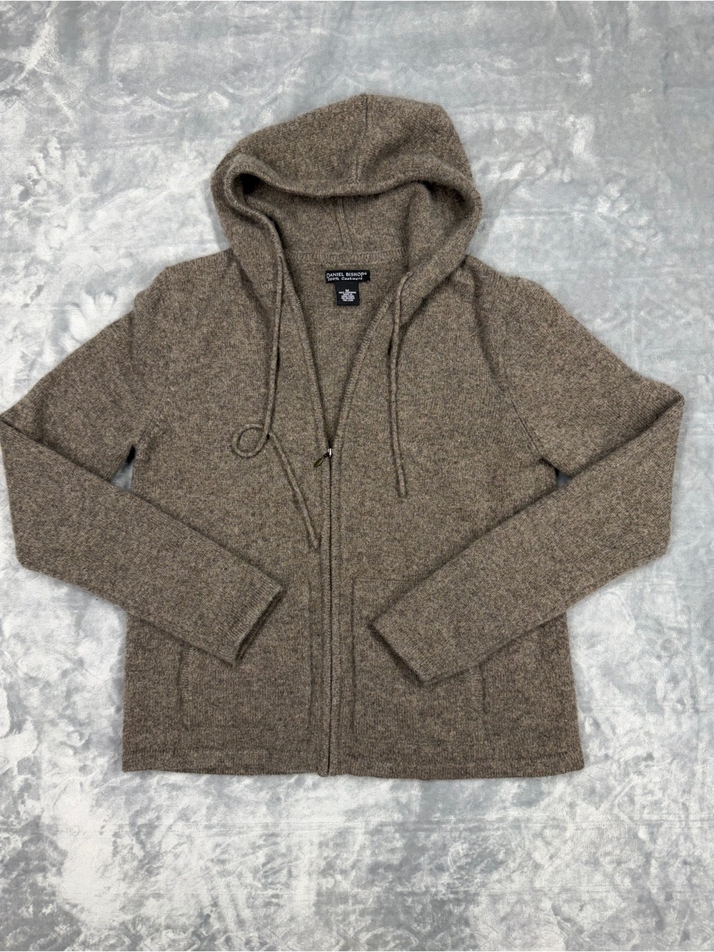 Daniel Bishop 100% Cashmere Taupe Hooded Zip Cardigan